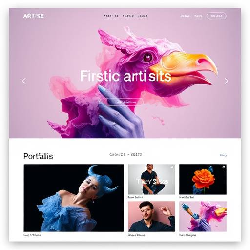 Portfolio website voor een kunstenaar: Minimalistisch design, hoge resolutie afbeeldingen van kunstwerken en een focus op de artistieke visie.
